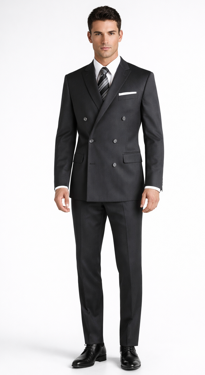 Mantoni Double-Breast Black, Grey, or Navy Wool Suit - 34 Short or Extra Small