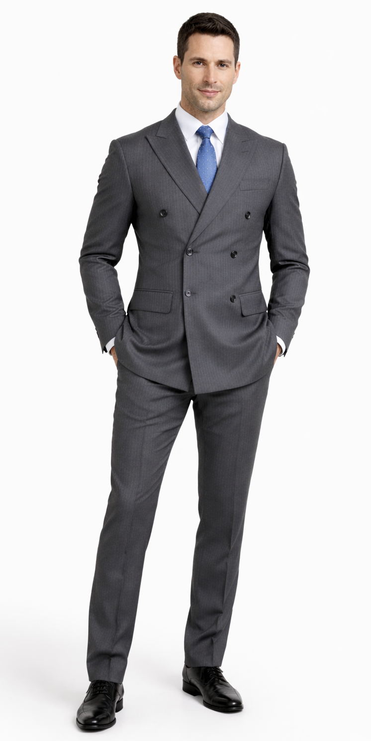 Mantoni Double-Breast Black, Grey, or Navy Wool Suit - 34 Short or Extra Small