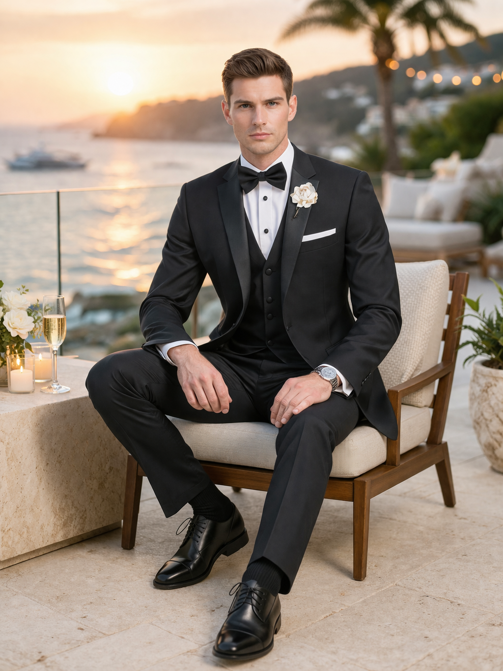 Mens Tiglio Black Tuxedo – Classic Formal Dinner Suit for Wedding, Prom and Black Tie Events - 34 Short or Extra Small