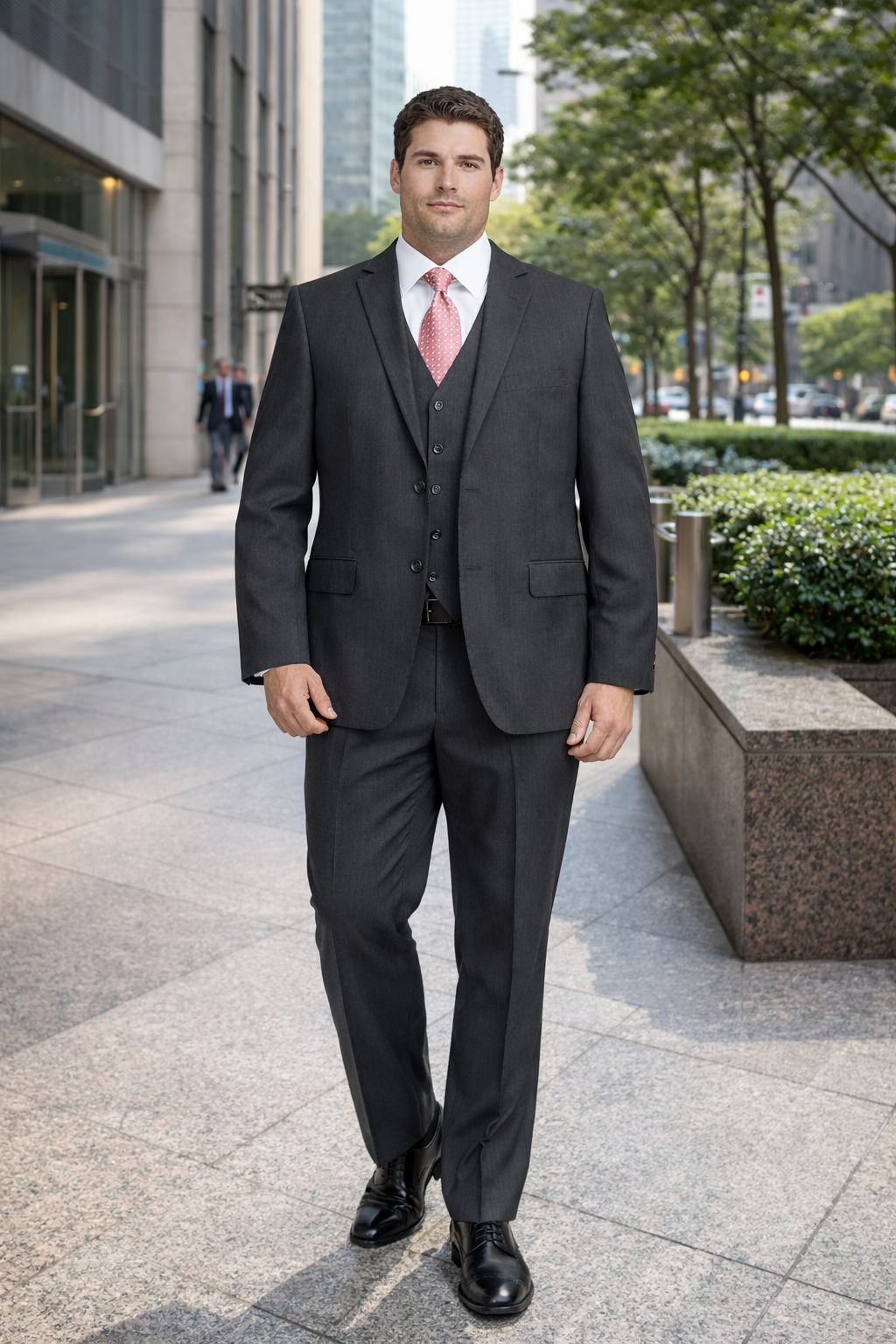 Mens Charcoal Tiglio Suit – Classic 3 Piece Dark Grey Suit for Business, Wedding and Formal Wear - 34 Short or Extra Small