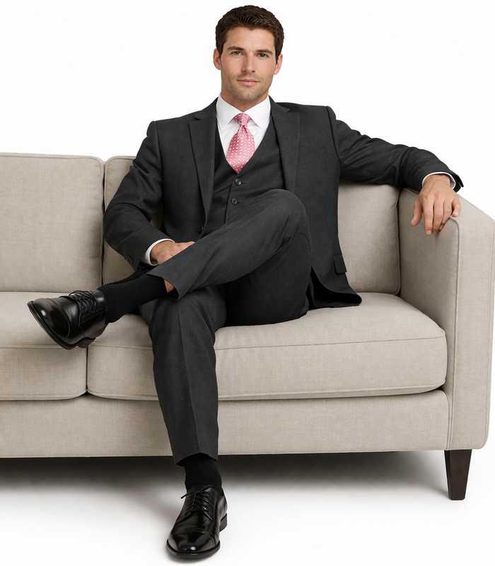 Mens Charcoal Tiglio Suit – Classic 3 Piece Dark Grey Suit for Business, Wedding and Formal Wear