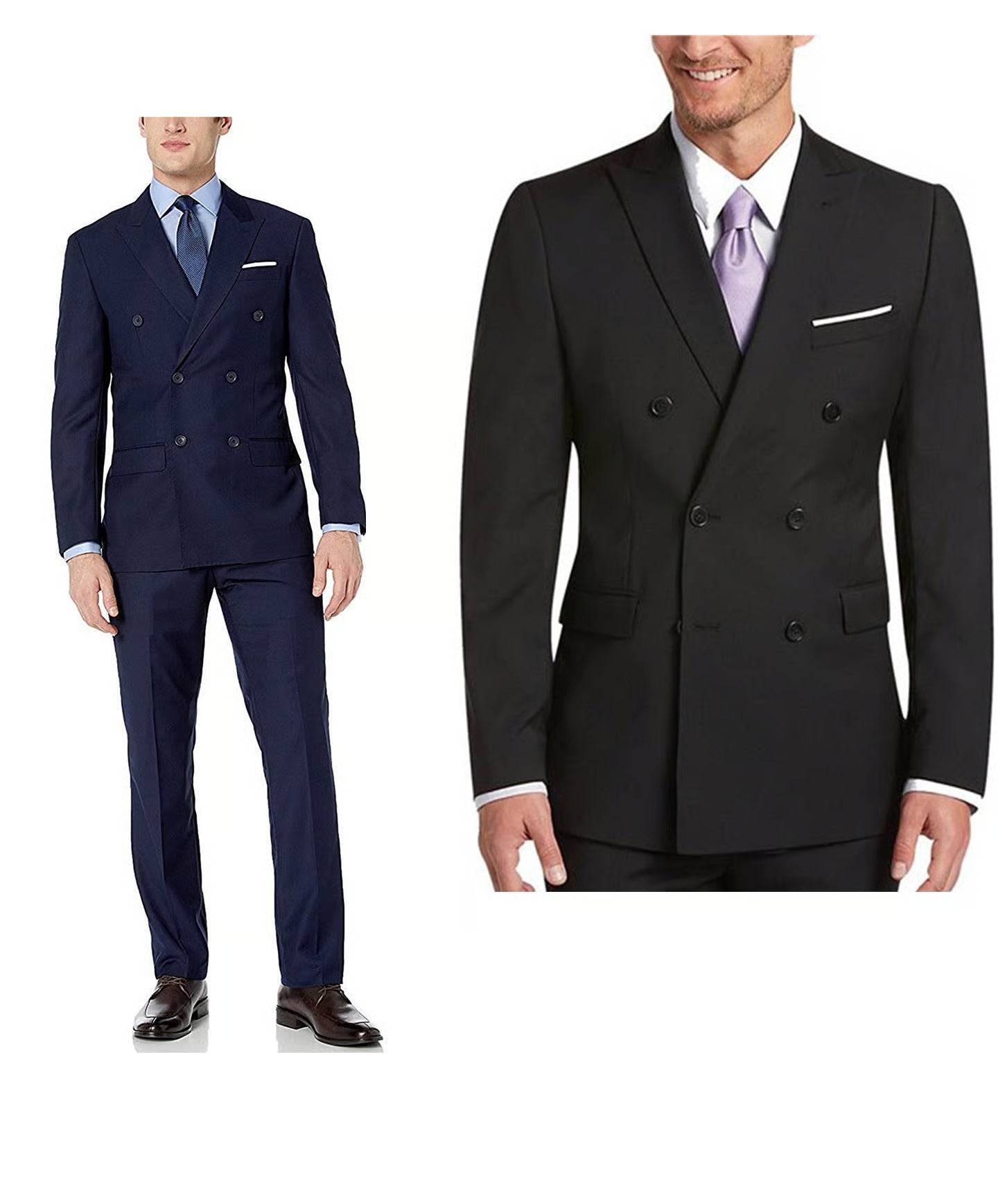 Tiglio Mens Solid Wool Suit – Double Breasted Classic Fit Business Attire - 34 Short or Extra Small