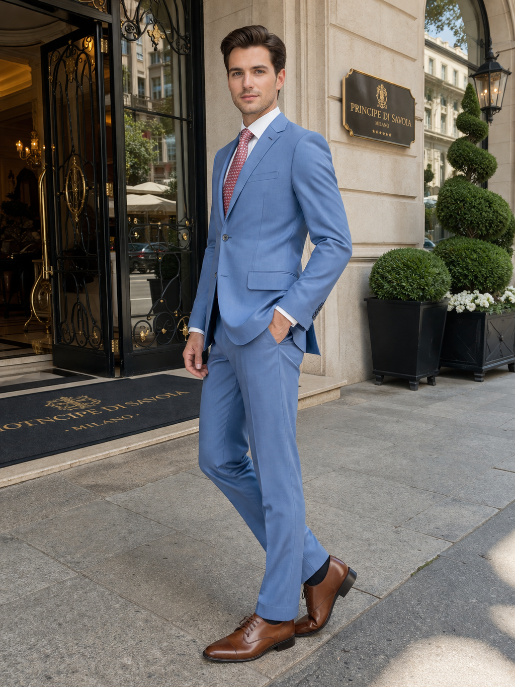 Mens Light Blue Suit Tiglio – Slim Fit Formal Suit for Summer and Weddings - 34 Short or Extra Small
