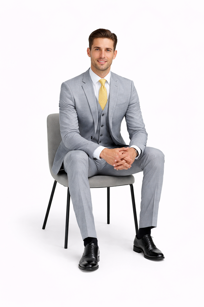 Tiglio Light Gray Suit for Men – Elegant Wedding and Business Formal Suit