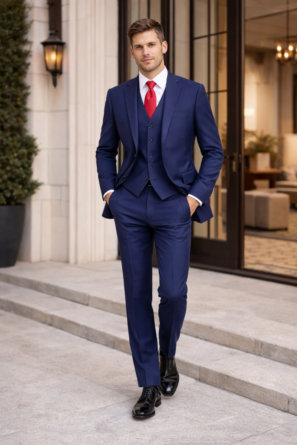 Mens Tiglio Solid Navy Suit – Classic 2 Piece Navy Blue Suit for Wedding, Business & Formal Wear - 34 Short or Extra Small
