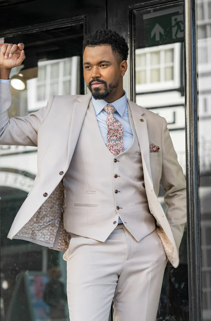 Mens Beige Stone Two-Button Blazer – Classic Tailored Smart Casual Jacket - 36 Short