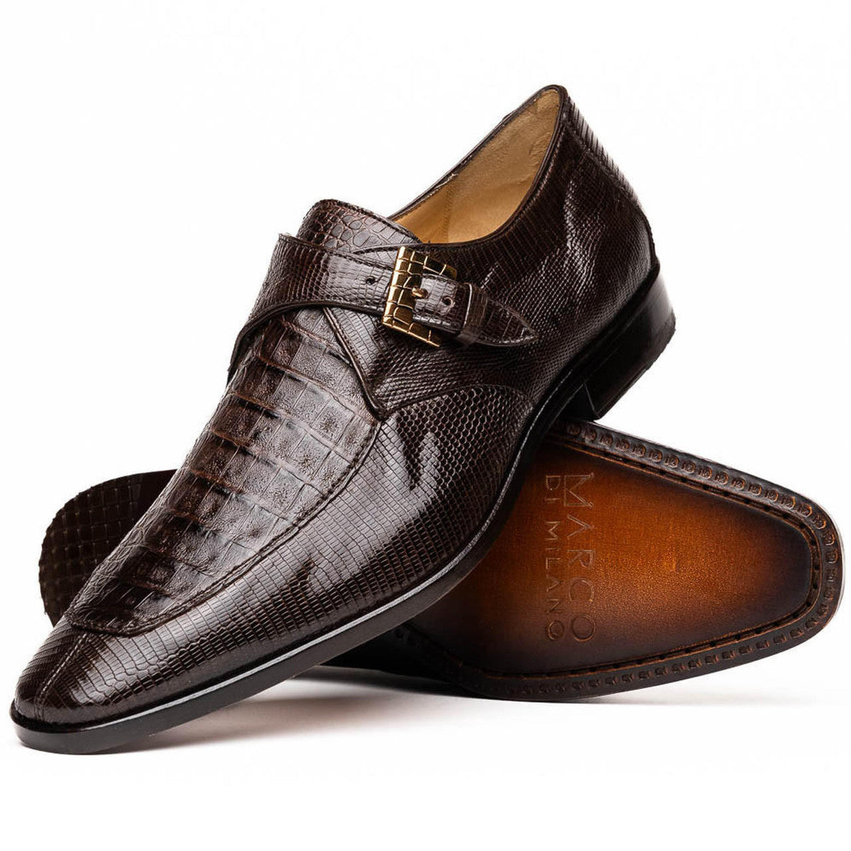 Marco Di Milano Men's Brown Caiman Lizard Derby Shoes Toluca - 8