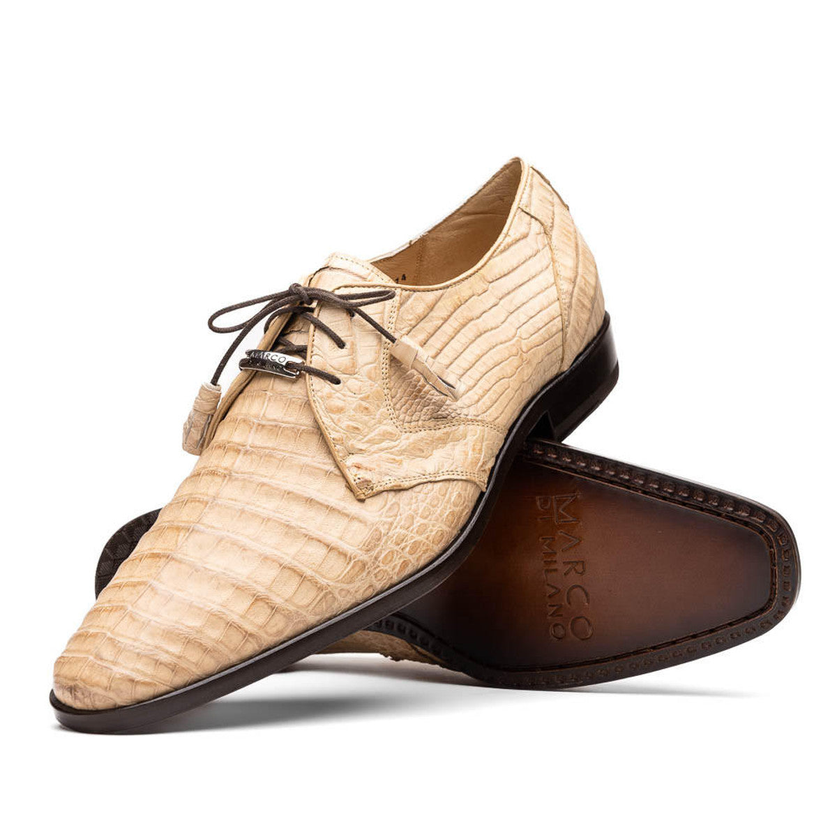 Marco Milano Exotic Caiman Shoes Oryx Tan Gator Derby Lacio - 8