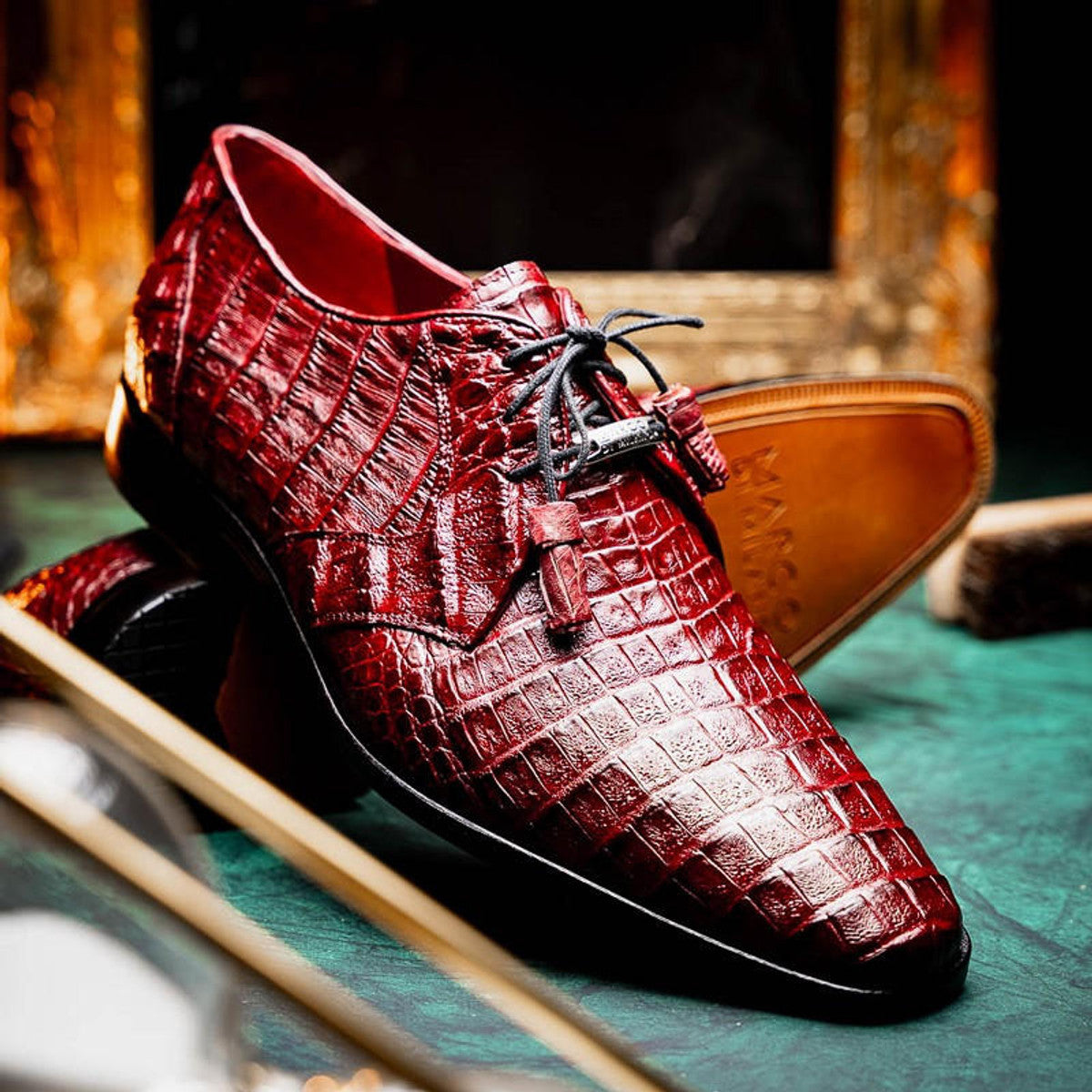 Marco Milano Exotic Caiman Shoes Wine Burgundy Gator Derby Lacio - 8.5