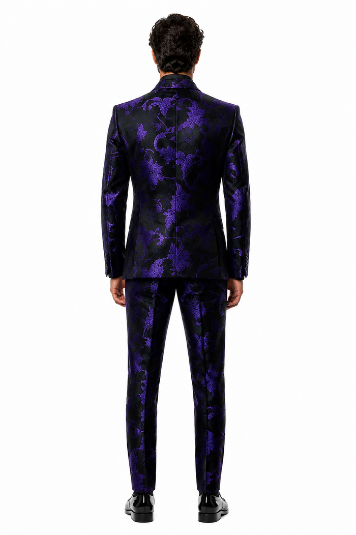 Mardi Gras Suit - Purple and Black Paisley Tuxedo Dinner Jacket + Matching Pants - Slim Fitted