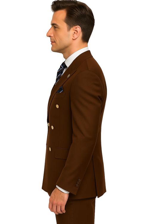 Mens Double breasted Suit - "Maroon" 1920s 1980s Style Peak Lapel Suits -Â  Back Side VentedÂ  Mens Designer Modern Fit Double Breasted Wool Feel Suit- Designer Brand with Gold Buttons in Maroon - New Arrival