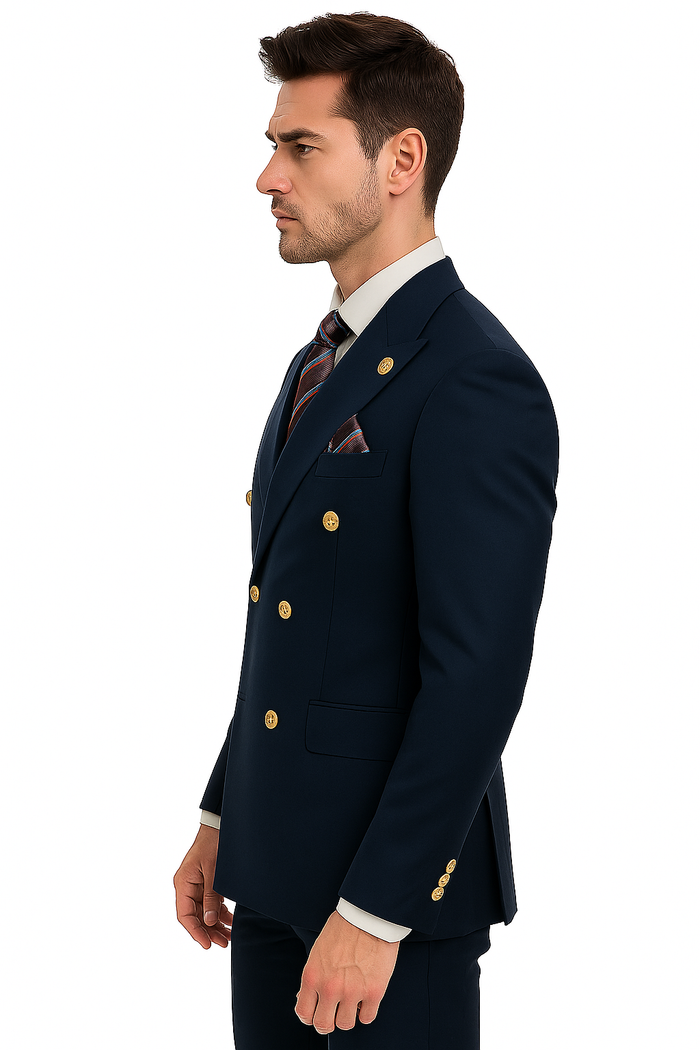 Mens Double breasted Suit - "Maroon" 1920s 1980s Style Peak Lapel Suits -Â  Back Side VentedÂ  Mens Designer Modern Fit Double Breasted Wool Feel Suit- Designer Brand with Gold Buttons in Maroon - New Arrival
