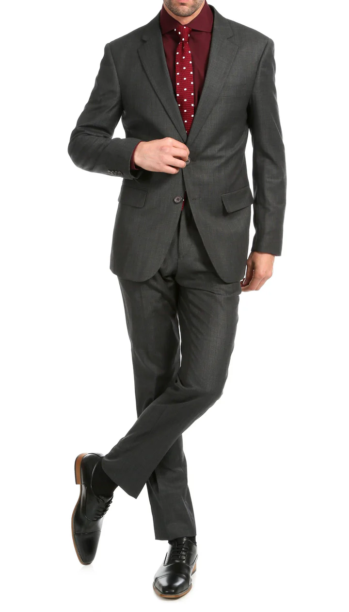 Mason  Charcoal Men'S Premium 2 Piece Wool Slim Fit Suit