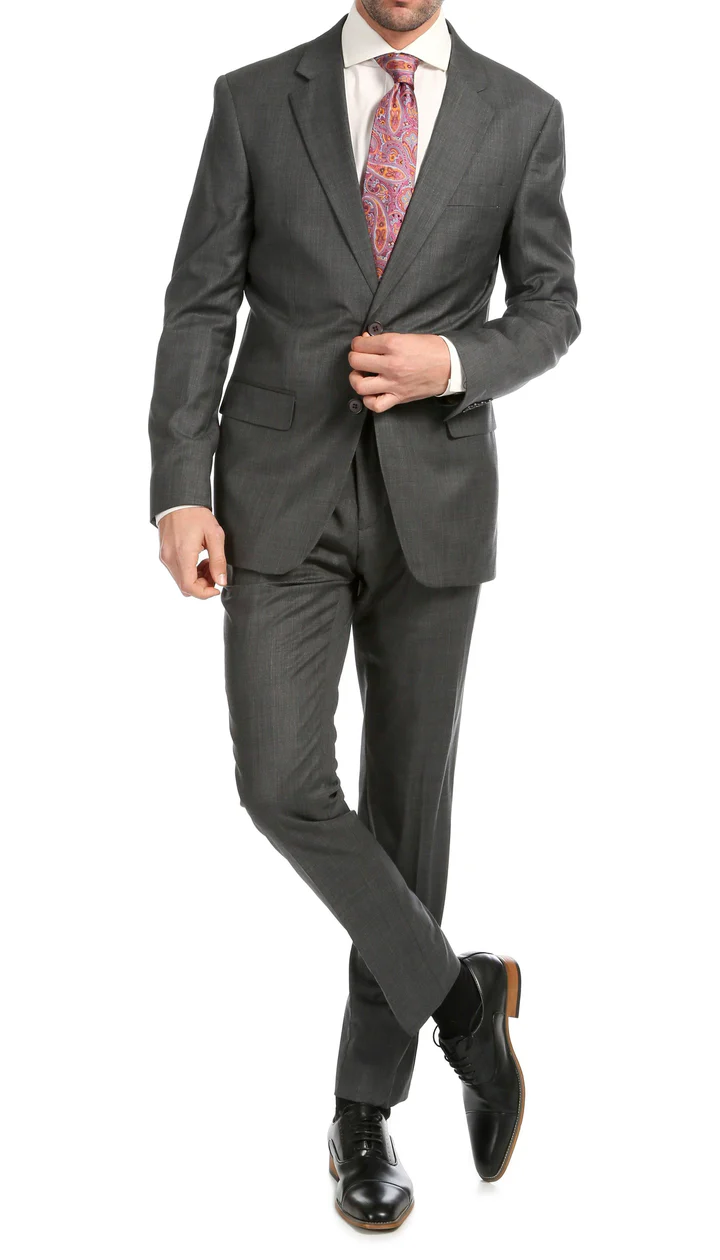 Mason  Heather Grey Men'S Premium 2 Piece Wool Slim Fit Suit