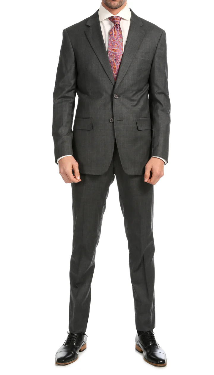 Mason  Heather Grey Men'S Premium 2 Piece Wool Slim Fit Suit