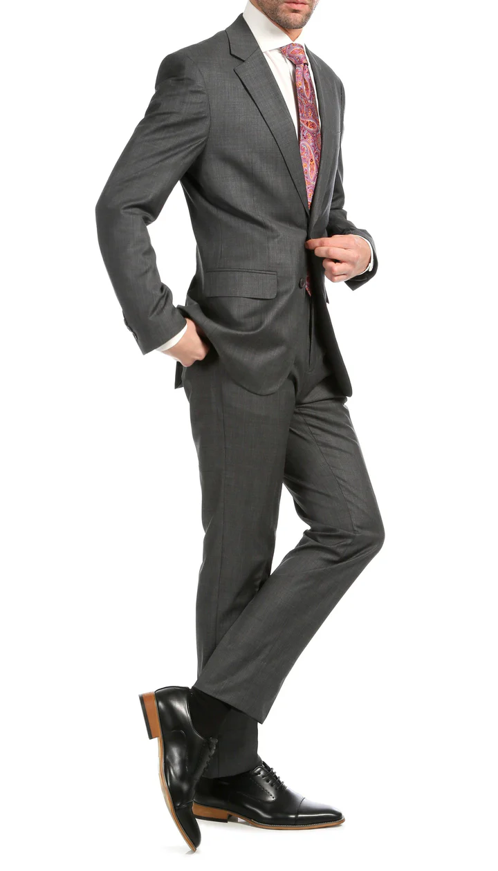 Mason  Heather Grey Men'S Premium 2 Piece Wool Slim Fit Suit