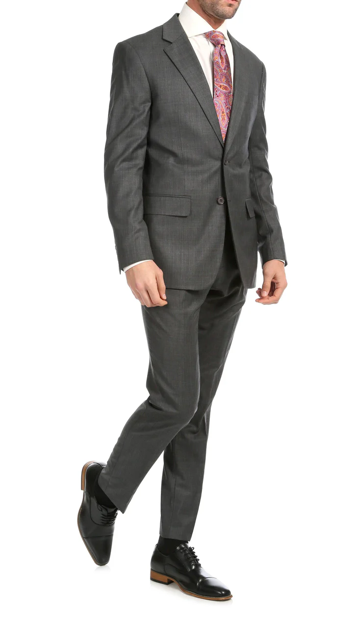 Mason  Heather Grey Men'S Premium 2 Piece Wool Slim Fit Suit - 38 Short Jacket+32 Waist Adjustable 28to34)(Height: 5 4 to5 7 )(Neck  15-16.5)S-M)