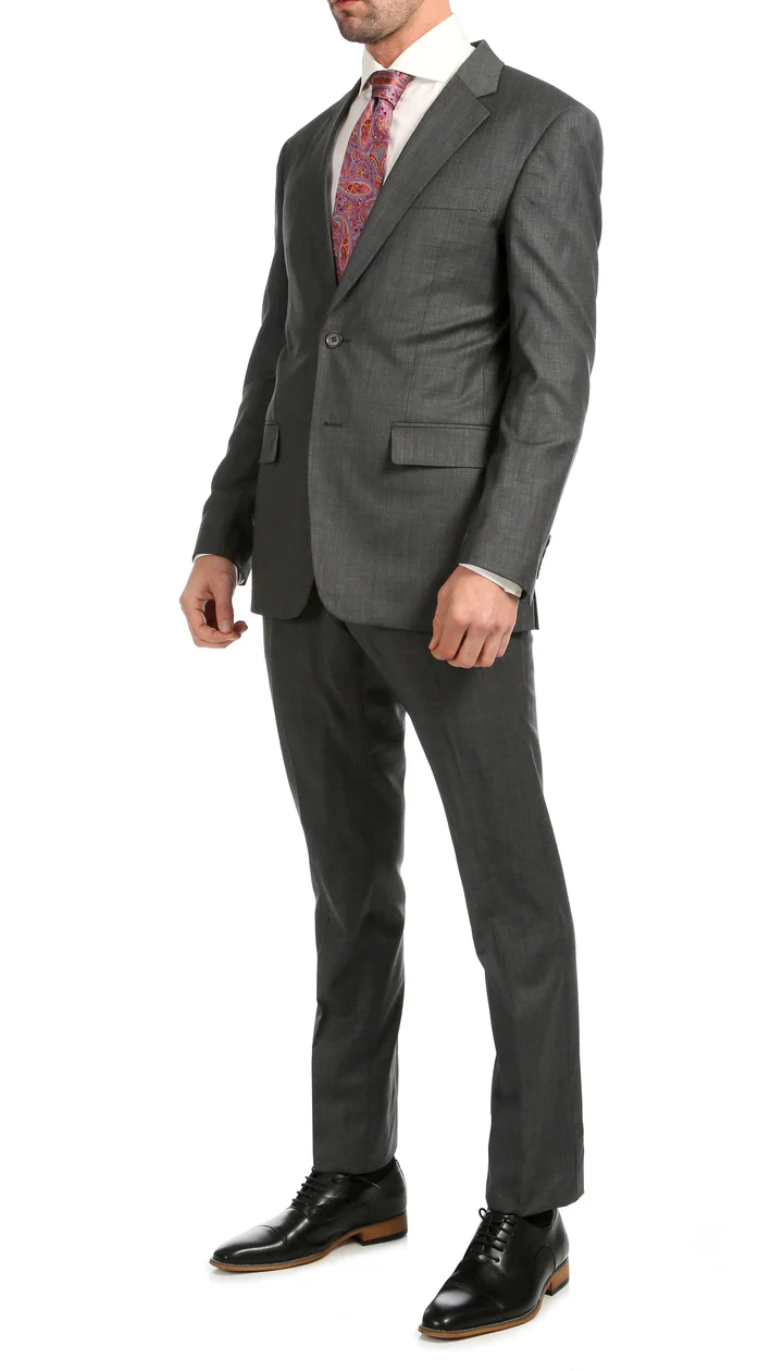 Mason  Heather Grey Men'S Premium 2 Piece Wool Slim Fit Suit