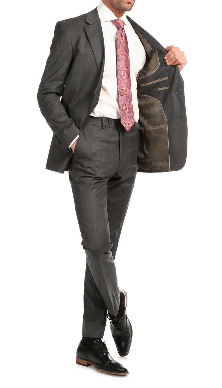 Mason  Heather Grey Men'S Premium 2 Piece Wool Slim Fit Suit - 38 Short Jacket+32 Waist Adjustable 28to34)(Height: 5 4 to5 7 )(Neck  15-16.5)S-M)