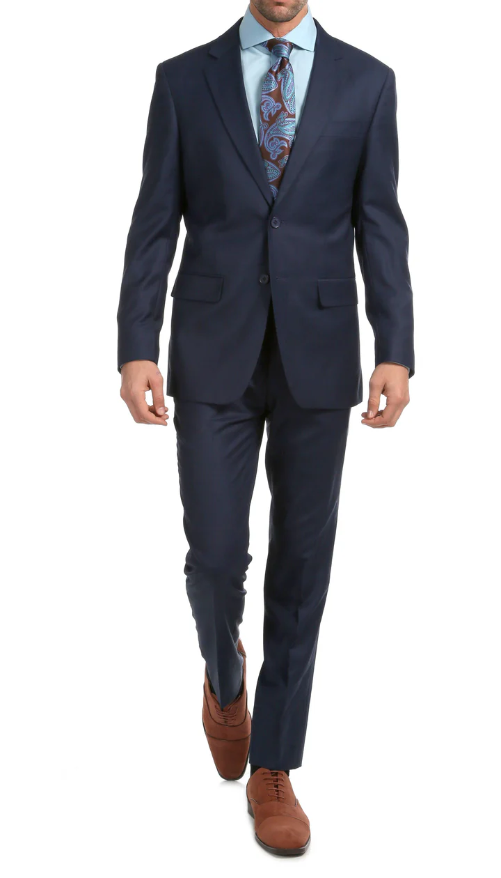 Mason  Navy Men'S Premium 2PC Premium Wool Slim Fit Suit