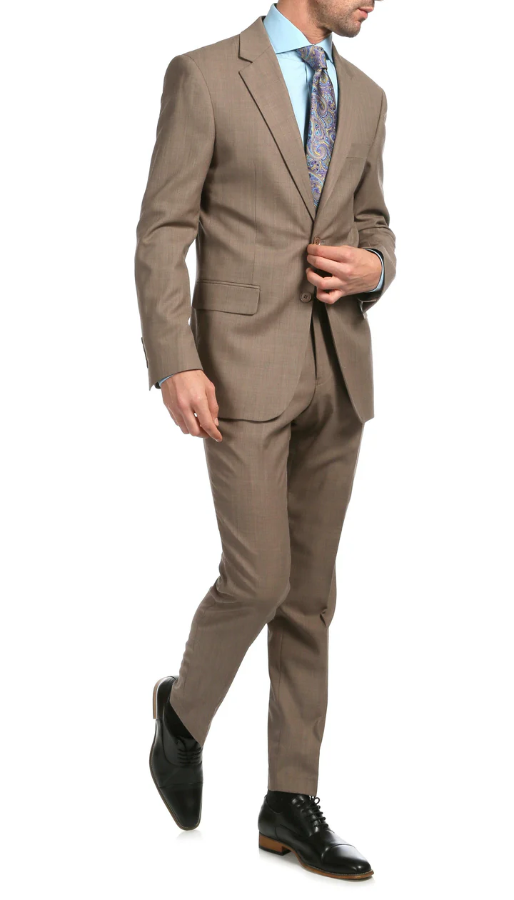 Mason  Sand  Men'S Premium 2 Piece Wool Slim Fit Suit - 38 Short Jacket+32 Waist Adjustable 28to34)(Height: 5 4 to5 7 )(Neck  15-16.5)S-M)