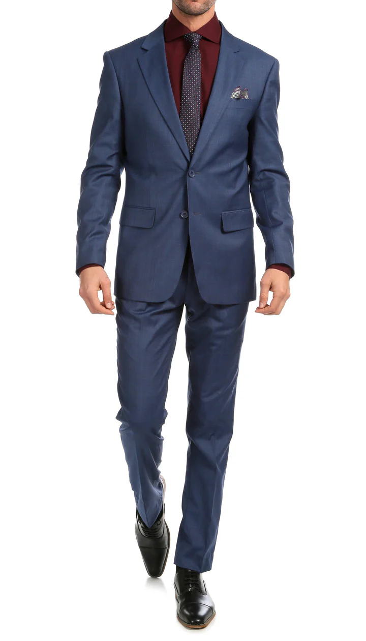 Mason Slate Men'S Premium 2 Piece Wool Slim Fit Suit - 38 Short Jacket+32 Waist Adjustable 28to34)(Height: 5 4 to5 7 )(Neck  15-16.5)S-M)