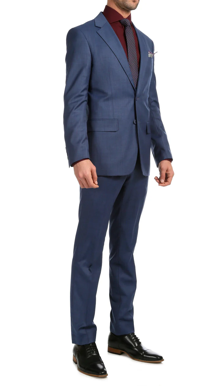 Mason Slate Men'S Premium 2 Piece Wool Slim Fit Suit - 38 Short Jacket+32 Waist Adjustable 28to34)(Height: 5 4 to5 7 )(Neck  15-16.5)S-M)