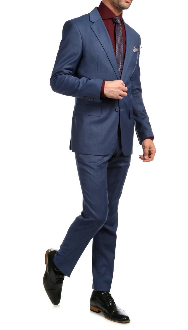 Mason Slate Men'S Premium 2 Piece Wool Slim Fit Suit - 38 Short Jacket+32 Waist Adjustable 28to34)(Height: 5 4 to5 7 )(Neck  15-16.5)S-M)