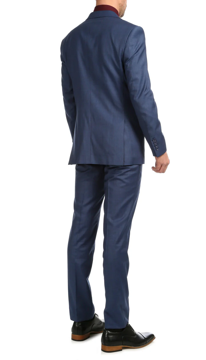 Mason Slate Men'S Premium 2 Piece Wool Slim Fit Suit - 38 Short Jacket+32 Waist Adjustable 28to34)(Height: 5 4 to5 7 )(Neck  15-16.5)S-M)