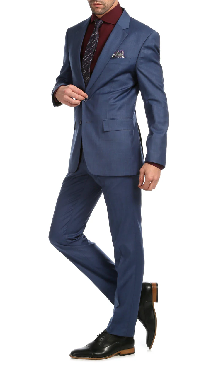 Mason Slate Men'S Premium 2 Piece Wool Slim Fit Suit - 38 Short Jacket+32 Waist Adjustable 28to34)(Height: 5 4 to5 7 )(Neck  15-16.5)S-M)