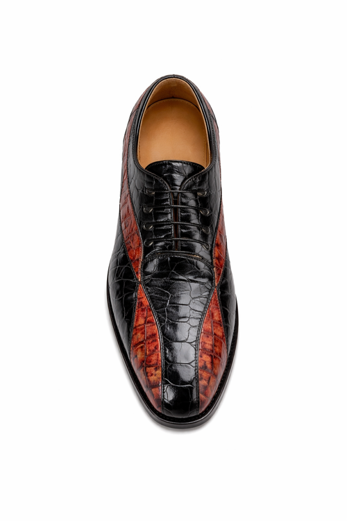 Mauri Dark Brown Gold Alligator Shoes Made Italy Scarface-New Designer Collection