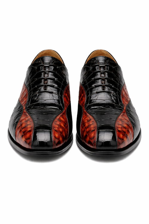 Mauri Dark Brown Gold Alligator Shoes Made Italy Scarface-New Designer Collection