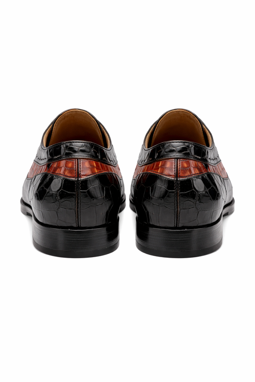 Mauri Dark Brown Gold Alligator Shoes Made Italy Scarface-New Designer Collection