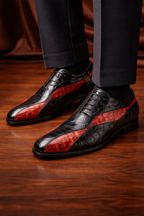 Mauri Dark Brown Gold Alligator Shoes Made Italy Scarface-New Designer Collection