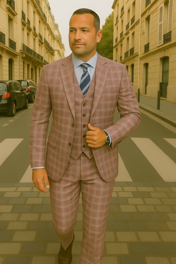 Modern Fit - Wool Suit - Italian Made Business Suit by Statement Men's 3 Piece 100% Wool Modern Fit Suit - Coordinating Solid Color Vest