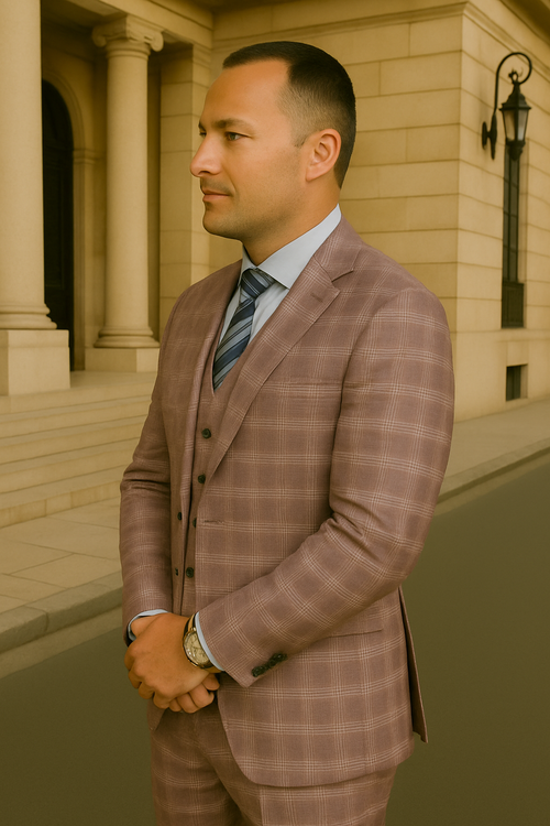 Modern Fit - Wool Suit - Italian Made Business Suit by Statement Men's 3 Piece 100% Wool Modern Fit Suit - Coordinating Solid Color Vest