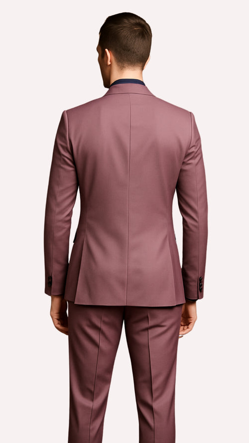 Men's Mauve Pink Tuxedo Suit â€“ 3-Piece Slim Fit with Black Satin Shawl Lapel