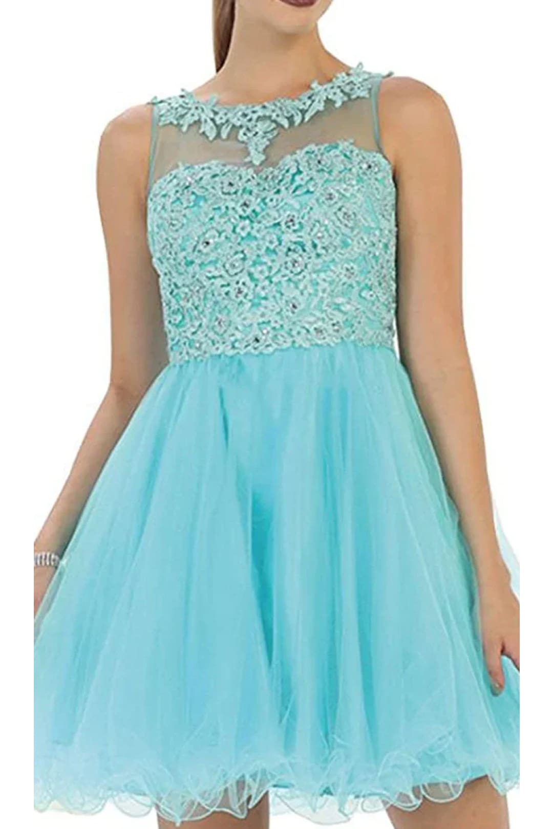 Quince Dama Dresses - Short Quinceanera Dresses in Color Aqua - 8