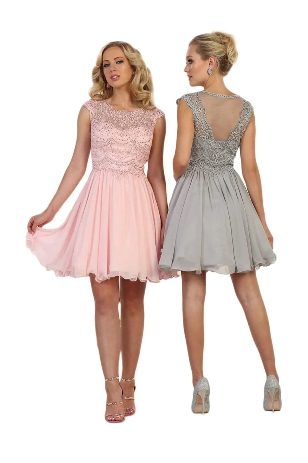 Quince Dama Dresses - Short Quinceanera Dresses in Color Silver - 6
