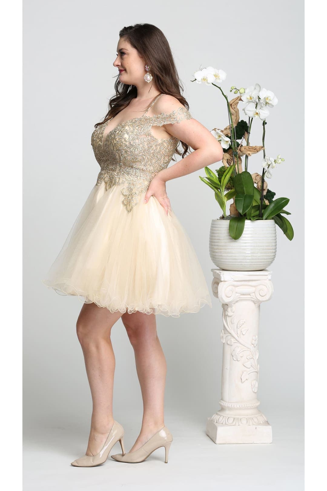 Quince Dama Dresses - Short Quinceanera Dresses in Color Champagne - 6