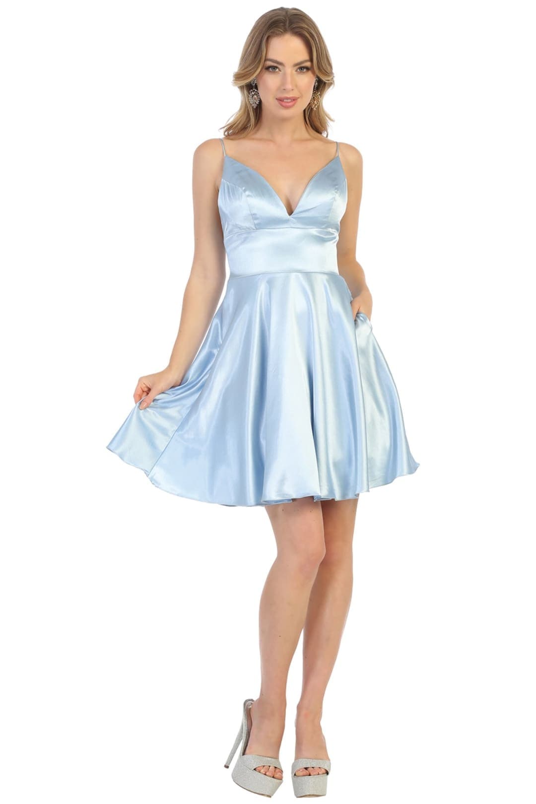 Quince Dama Dresses - Short Quinceanera Dresses in Color Dusty Blue - 2