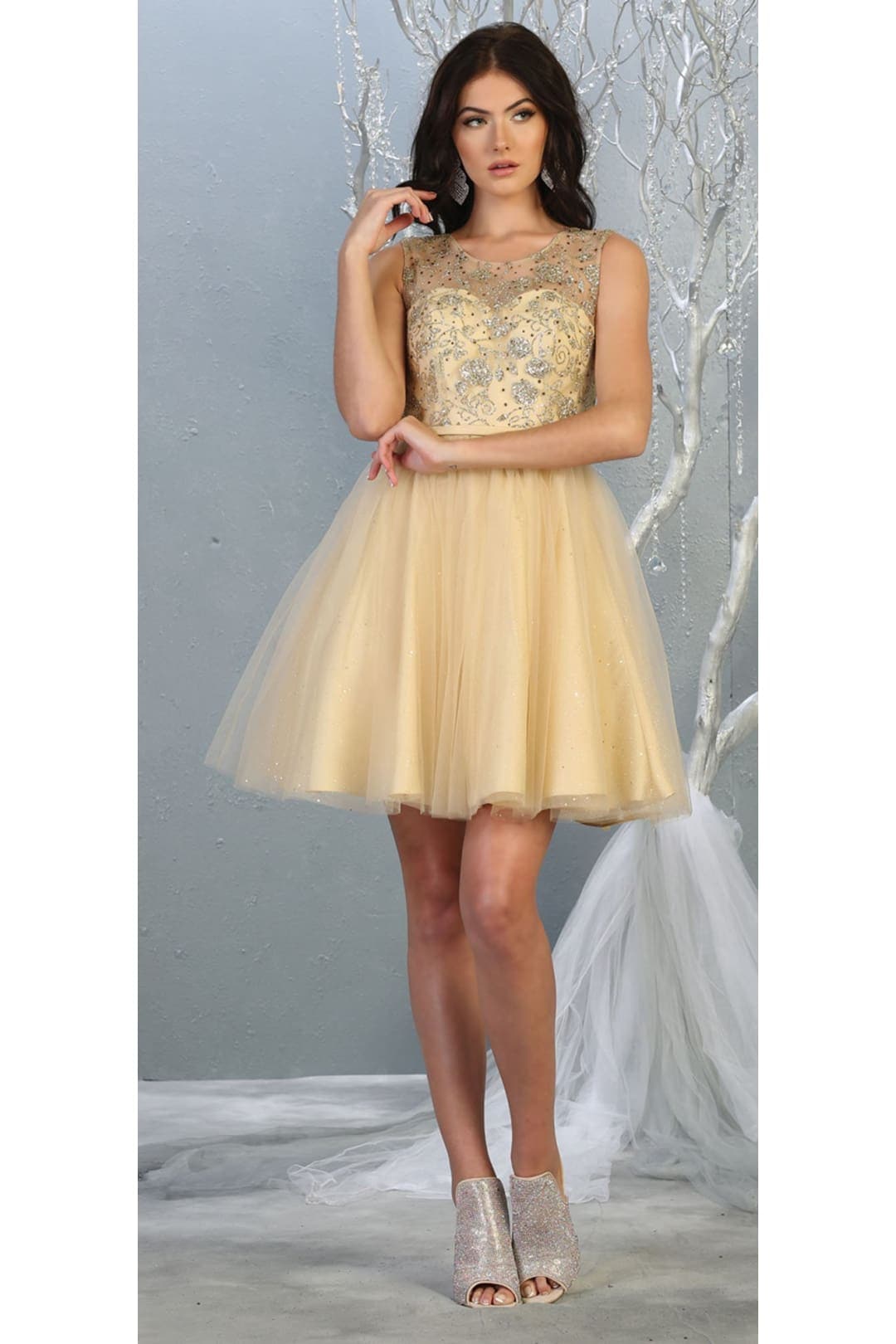 Quince Dama Dresses - Short Quinceanera Dresses in Color Champagne - 2