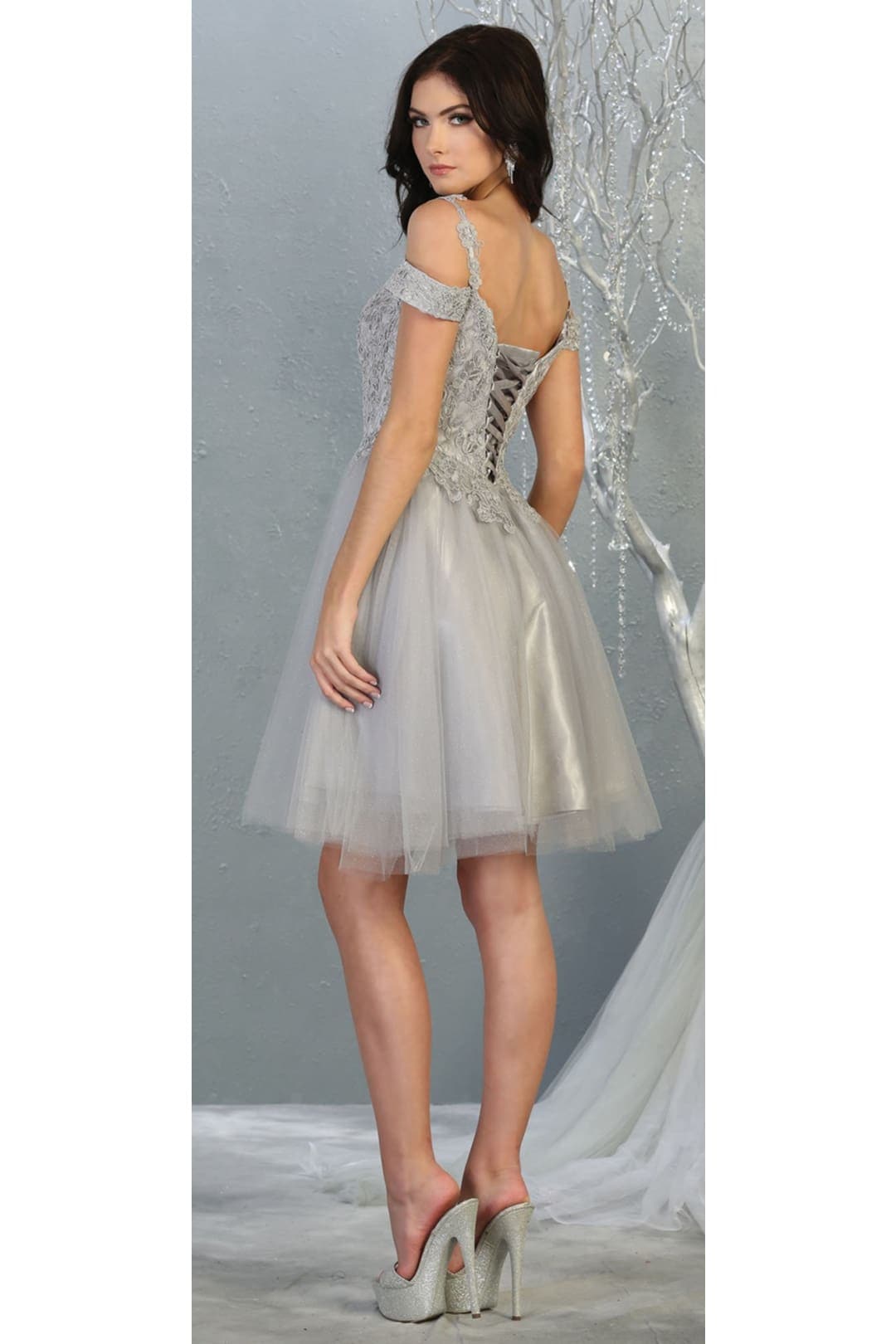 Quince Dama Dresses - Short Quinceanera Dresses in Color Silver - 10