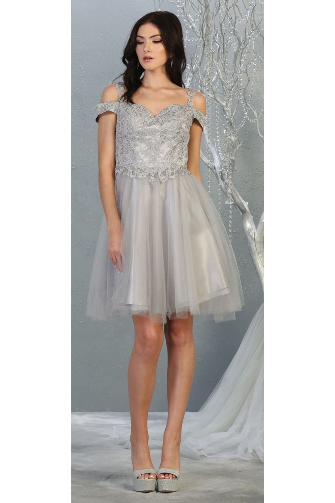 Quince Dama Dresses - Short Quinceanera Dresses in Color Silver - 10