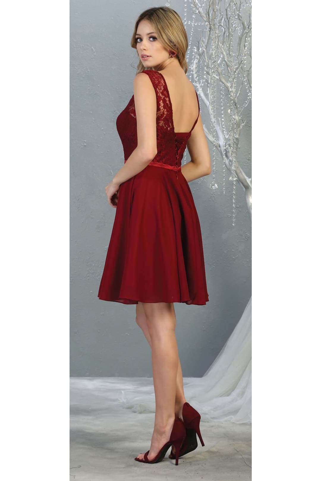 Quince Dama Dresses - Short Quinceanera Dresses in Color Burgundy - 6