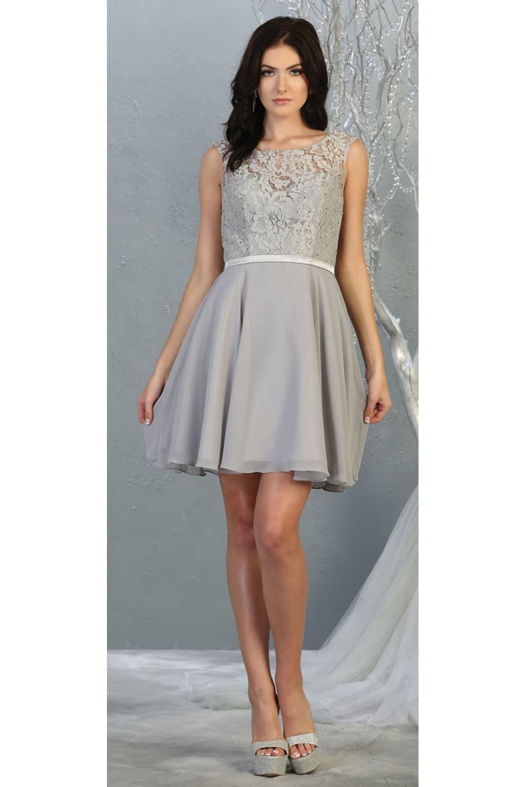 Quince Dama Dresses - Short Quinceanera Dresses in Color Silver - 6