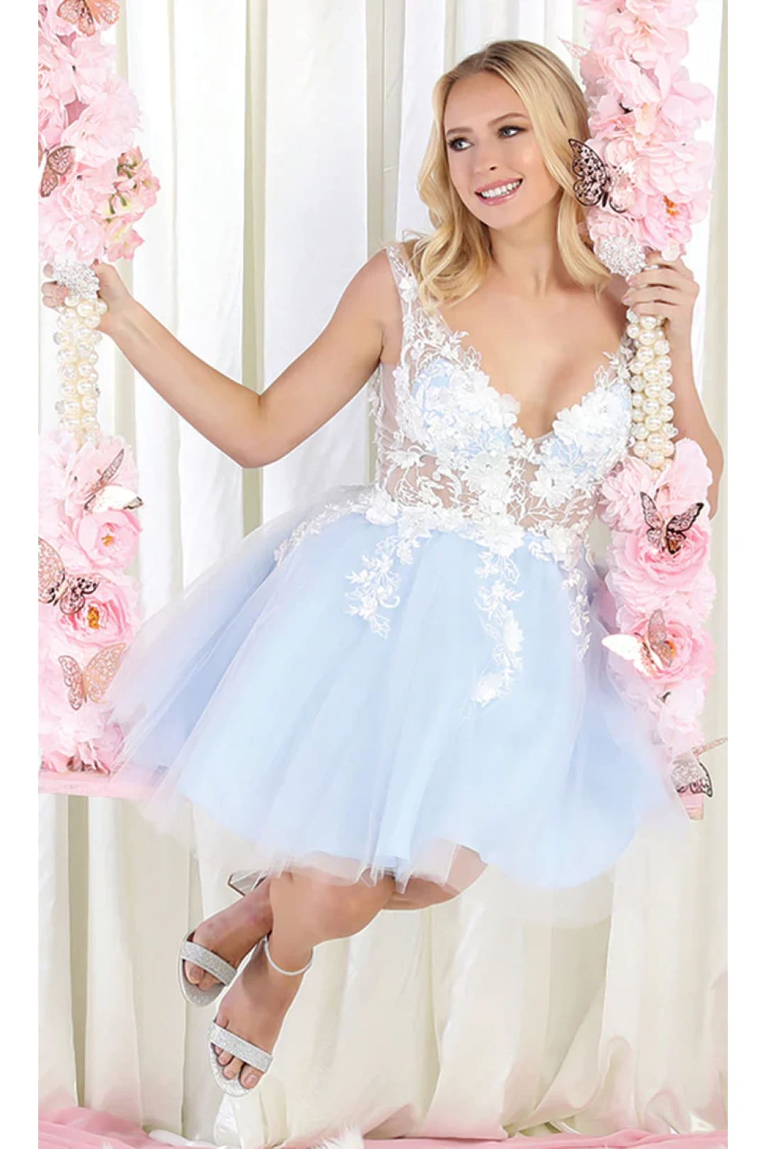 Quince Dama Dresses - Short Quinceanera Dresses in Color Baby Blue - 8