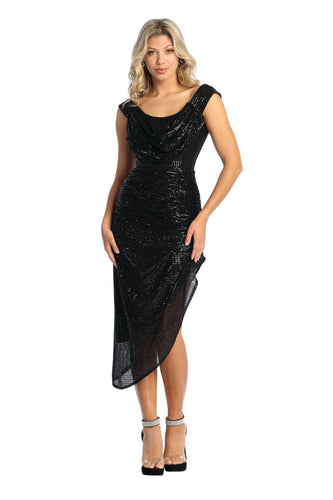 Formal Dress Shops Inc Long Off Shoulder Sequin Dress Black 4, Women's