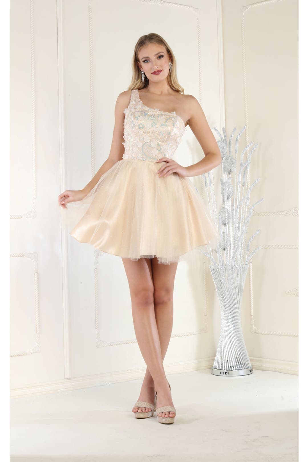 Quince Dama Dresses - Short Quinceanera Dresses in Color Champagne - 4