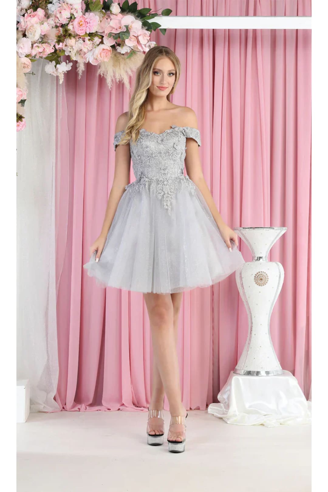 Quince Dama Dresses - Short Quinceanera Dresses in Color Silver - 6